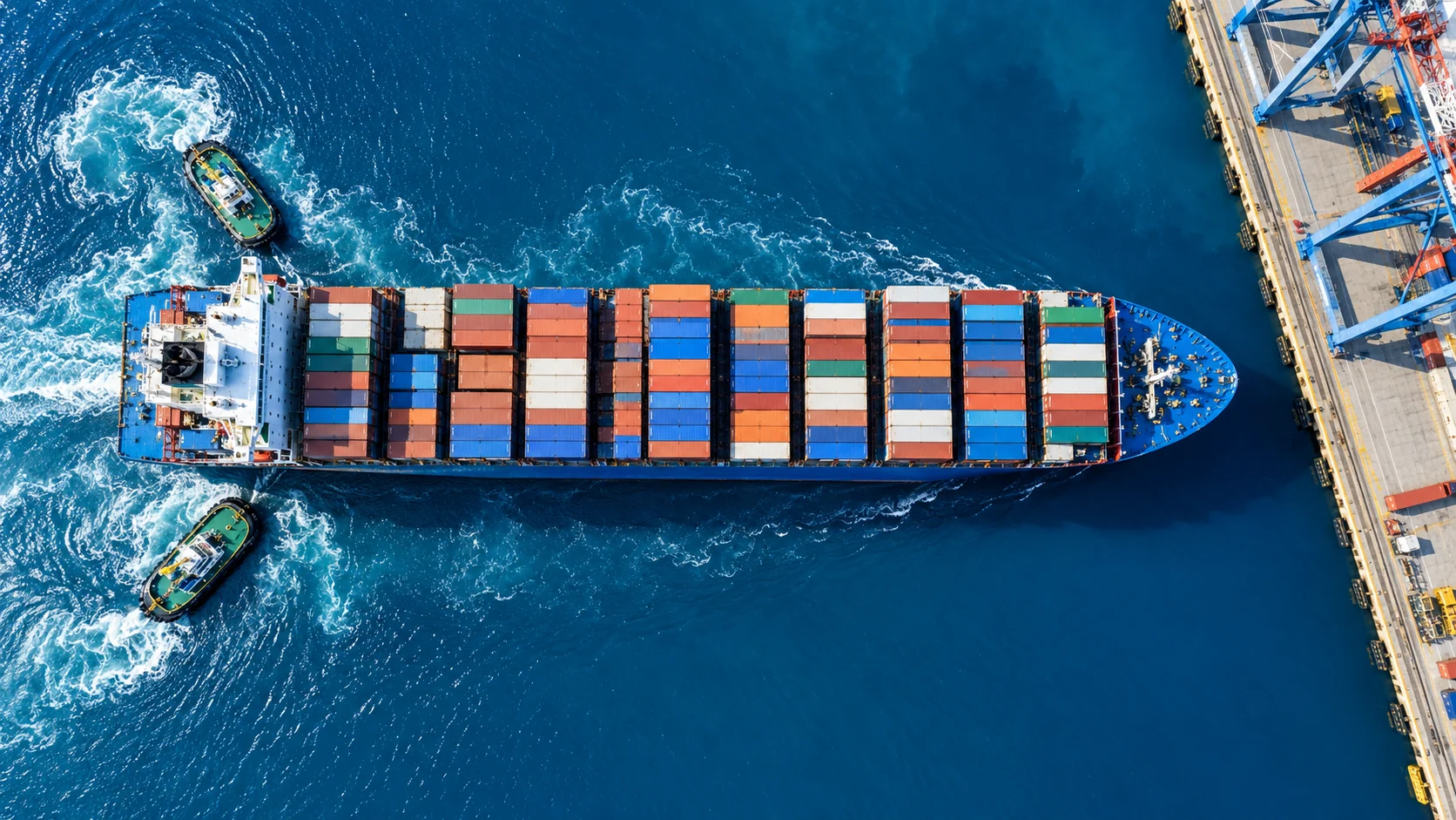 Aerial illustration of container shipping and port approaches
